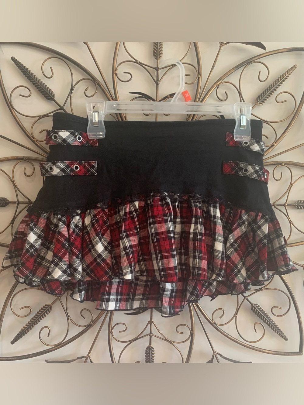 Tripp NYC Black and Red Plaid Ruffle Mini Skirt